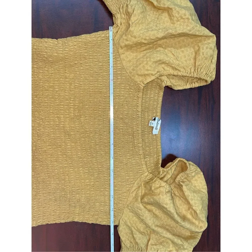 Madewell Mustard Lucie Puff-Sleeve Smocked Bodice Top Size X-Small